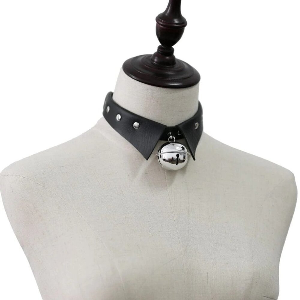 Black Kitty Choker Collar Necklace With A Jingly Bell‎ Cosplay Bondage Fetish